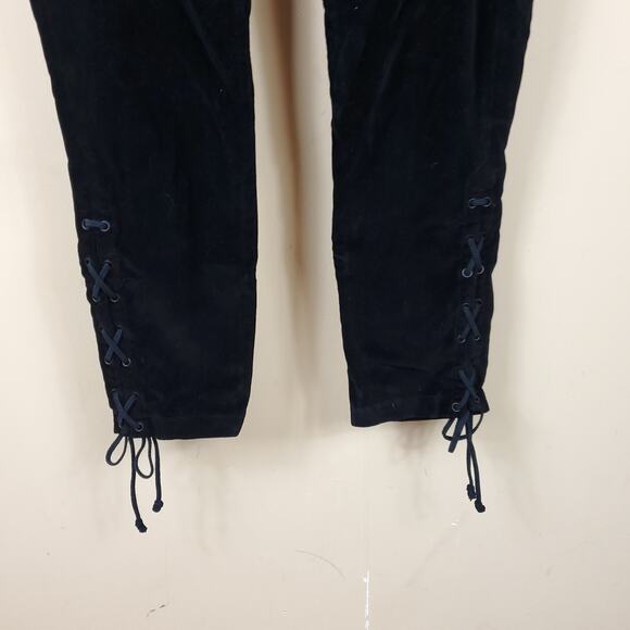 Hudson Nix High-rise Lace-hem Cropped Velveteen Pants In Black Star Size 28 - Picture 2 of 12